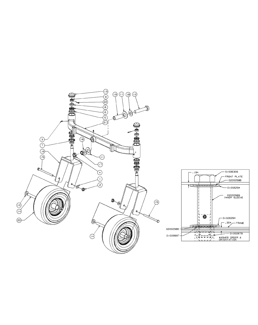Front Caster Assembly Diagram and Parts List for M48-KH 53AH8CT2050-25HP Cub Cadet Lawn Tractor
